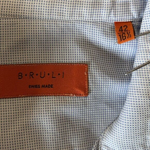 Bruli | Mens Blue White Long Sleeve Button Down Collar Dress Shirt 42 - Picture 7 of 7